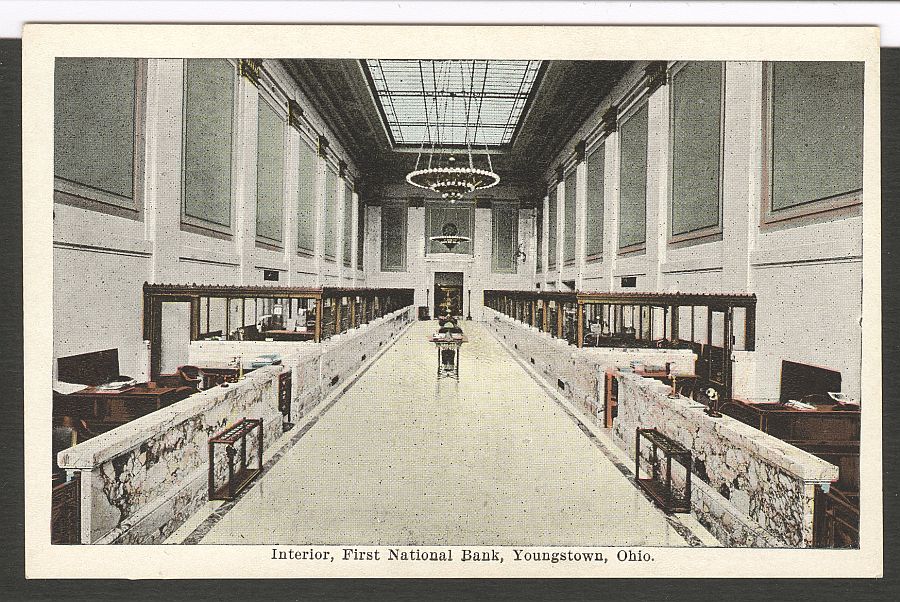Youngstown, OH, Charter #3, First NB Building Interior Photo Postcard, New